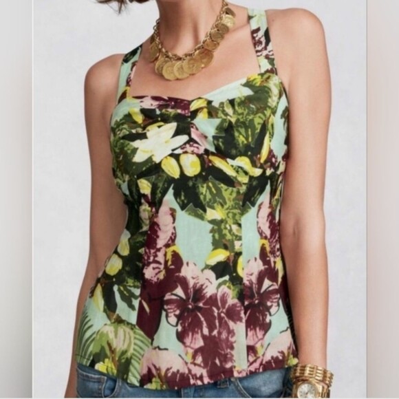 CAbi style #340 tropical tank, cotton/silk, criss cross straps, lined, size 10 - Picture 4 of 8
